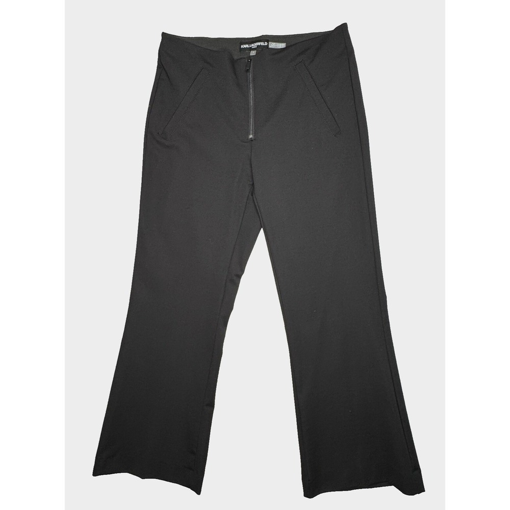 Karl Lagerfeld Paris Womens‎ Black Flare Leg Zip Front Stretch Trousers 4 Career